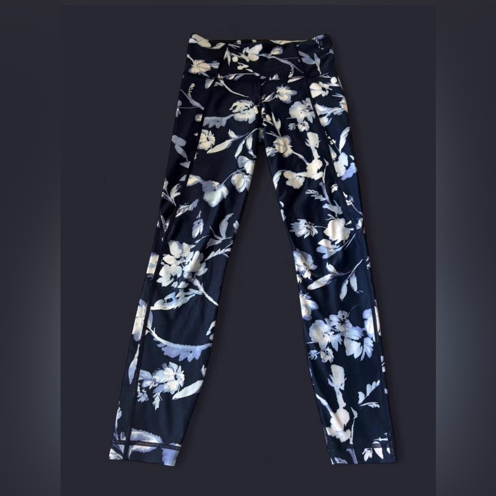 Athleta Navy and Light Blue Floral Leggings